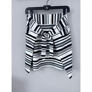 CABI Grandstand ponte knit tie around skirt, black & white stripe, size small
